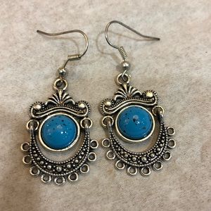 Turquoise and silver vintage handmade earrings